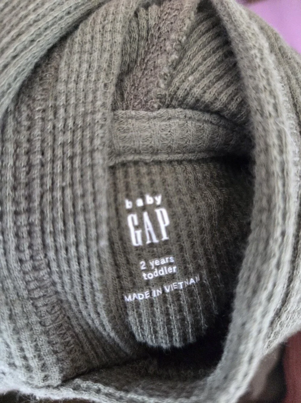 GAP Toddler Waffle Knit Hoodie- Sable Brown & Army Jacket Green 2 Years